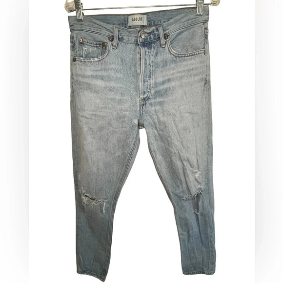 Agolde Jamie Classic Straight Leg Distressed High Rise Denim Jeans Women Size 28